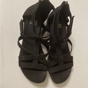 Eileen Fisher size 6 Sola tumbled black nubuck leather sandals sneaker back zip